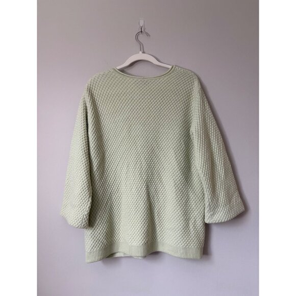 St. John Wool Knit Bell-Sleeve Open-Front Pockets Cardigan Sweater Pastel Green - Picture 10 of 14